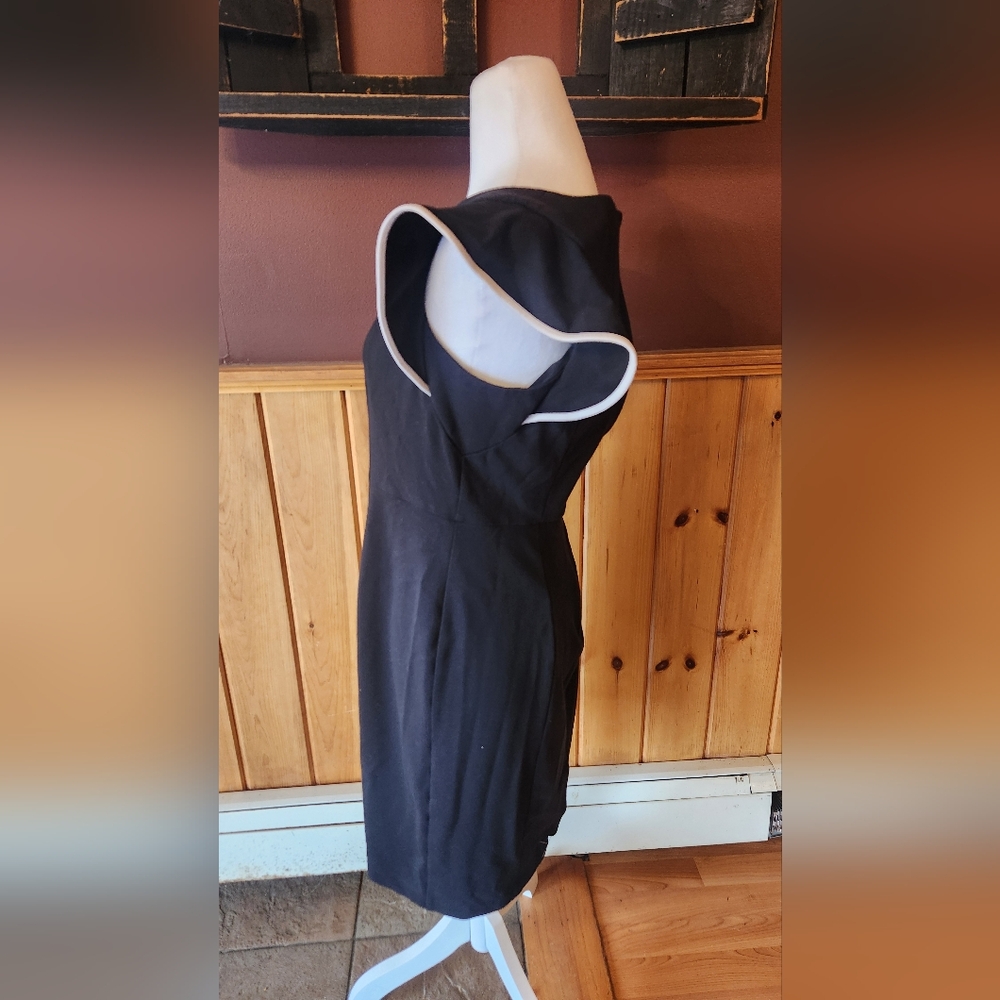 Talbots Black Flutter Sleeve Cocktail Dress White Detail Size 6 - Picture 2 of 9